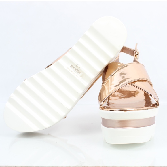 Rose Gold Open Toe Criss Cross Slingback Flatform - Picture 4 of 6